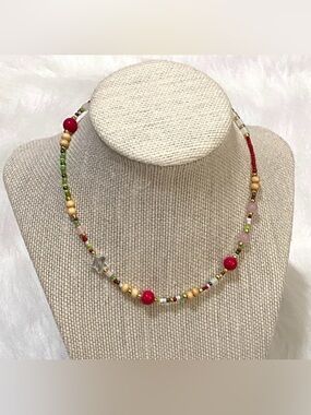 Red Green Star Beaded Choker Necklace Boho Y2K Fairy Festival Eclectic Preppy